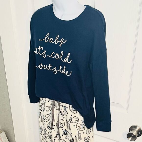 Secret Treasures Baby It’s Cold Outside Soft Long Sleeve Top Navy Blue S - Picture 5 of 8